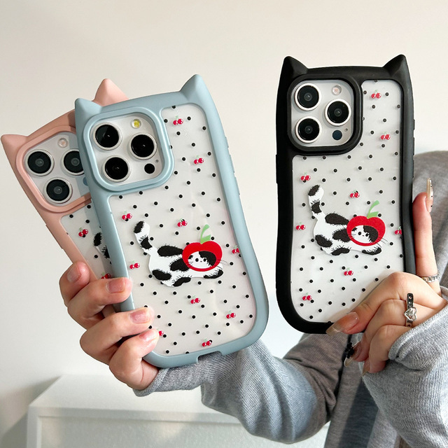 Cute Cat Ear Shaped 3D Phone Cover clear Shockproof Mobile Phone case for iphone 16 Pro Max 15 14 13 12 11