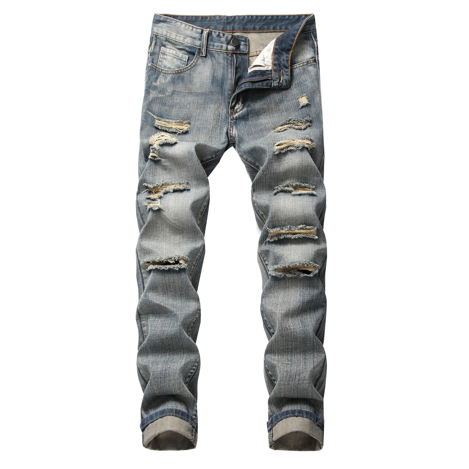 Super Skinny Stretch Denim Jeans Hommes Slim Fit Solide Teint Surdimensionné Hip Hop Style Zipper Fly Nouvelle Mode Casual Meilleure Qualité