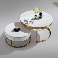 Table basse ovale moderne convertible en marbre et métal, style luxe léger, haut de gamme, pour petit appartement, ensemble de table à thé simple, en pierre Pandora