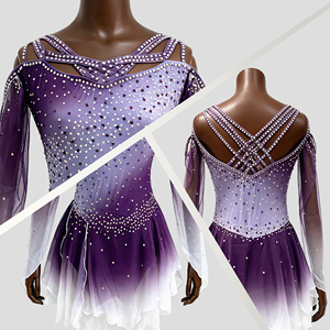 Custom Figure <b>Skating</b> <b>Dress</b> Rhinestone <b>Ice</b> <b>Skating</b> Costume Ombre Purple Mesh Spandex Competition Performance Wear for Girls - Product Image 2