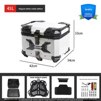 Coffre arrière élégant blanc 45L pour moto, étanche, à dégagement rapide, en alliage d'aluminium, boîte de rangement anti-chute, coffre arrière gaufré