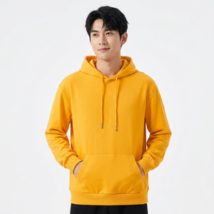 Sudadera con Capucha Amarilla para Hombre, Corte Regular, Color Sólido, Estilo Casual para Otoño, Diseño con Bolsillos, Tejido de Punto 100% Algodón - Product Image 1