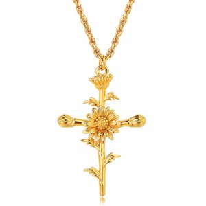 Collar <span class=keywords><strong>de</strong></span> Joyería con Cruz y Flor, Diseño Delicado y Moderno, Chapado en Oro <span class=keywords><strong>de</strong></span> 18K sobre <span class=keywords><strong>Cobre</strong></span>, Ideal para Regalo <span class=keywords><strong>de</strong></span> Cumpleaños - Product Image 6