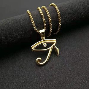 Collar con colgante de ojo de Horus de yunnique, amuleto egipcio de acero inoxidable dorado, símbolo del dios halcón, regalo de joyería - Product Image 2