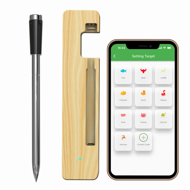 150m App Remote Smart Bbq Thermometer Waterproof IPX8 Instant Read Digital Bluetooth 5.0 Wireless Meat Thermometer for Cooking