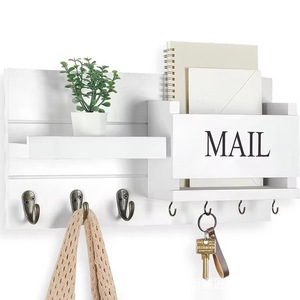 Porte-clés mural en bois personnalisé pour entrée, crochets de porte domestiques, porte-manteau, étagère de rangement pour la maison - Product Image 4