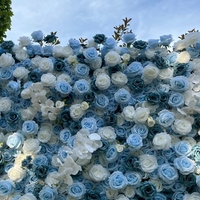 Panel Dinding Bunga Buatan 3D Mawar Biru Lembut, Peony, dan Ranunculus untuk Dekorasi Pesta Pernikahan