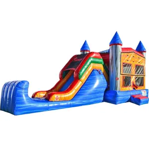 5 In 1 Kasteel Opblaasbare Uitsmijter Bounce Huis Waterglijbaan Met Zwembad Combo Te Koop