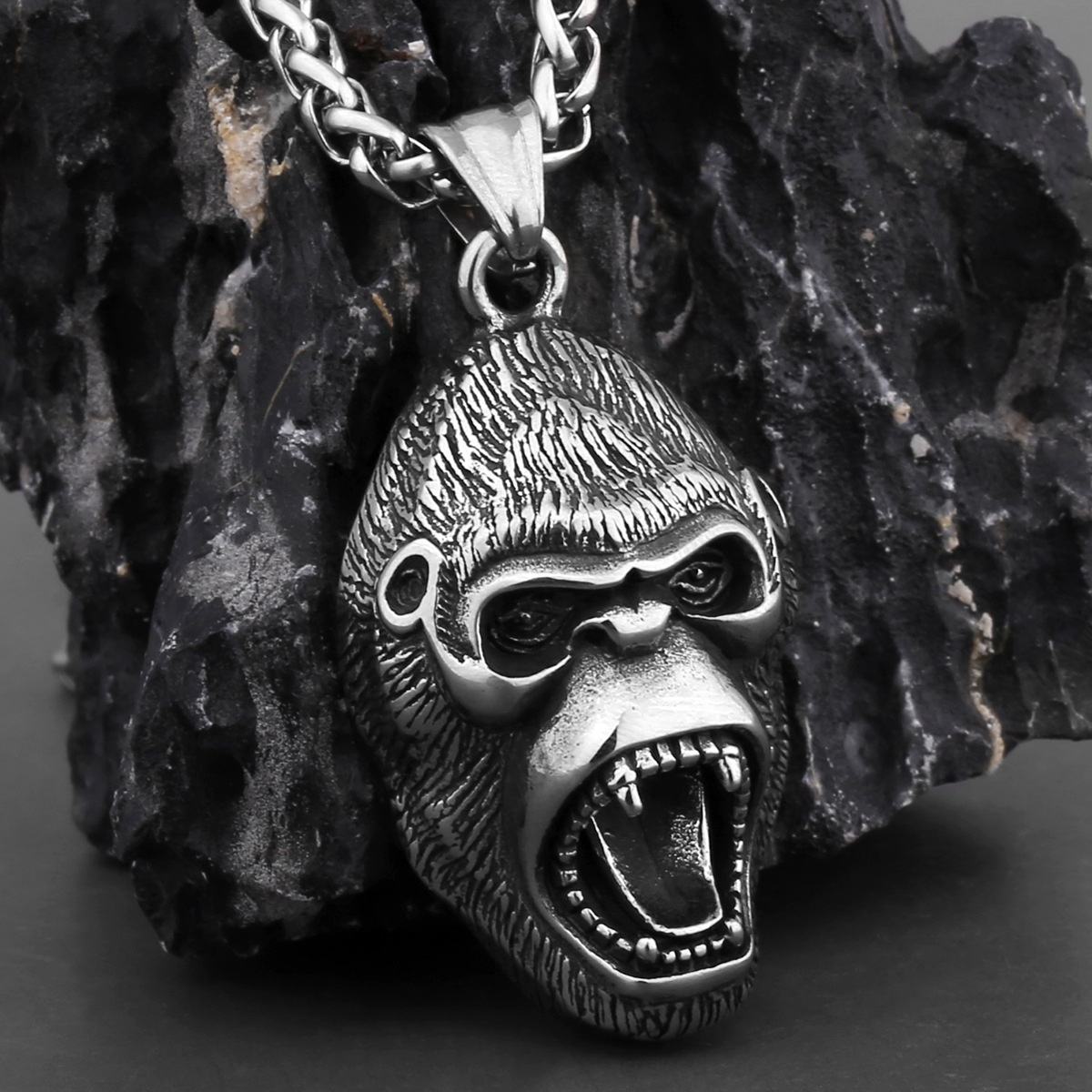 MECYLIFE Punk Animal Necklace Orangutan Pendant Stainless Steel
