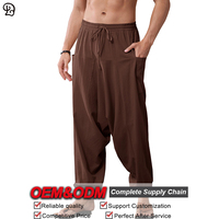 Pantalon décontracté pour homme, entrejambe tombant, taille élastique, cordon de serrage, pantalon ample de type harem, léger, respirant, été, plage, yoga, voyage