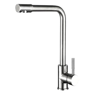 304 Stainless Steel <b>Brushed</b> Single Handle Kitchen Faucet 360 Degree Rotate <b>Deck</b> Mounted Modern Style - Product Image 4