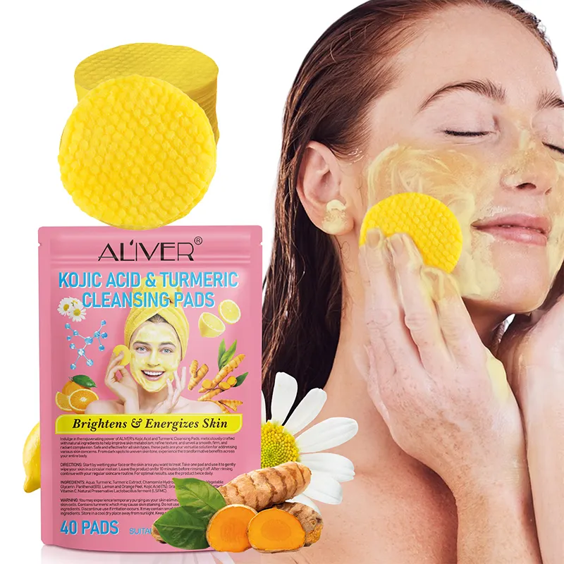 ALIVER 40 almofadas para cuidados faciais natural pele iluminadora ácido kójico almofadas de limpeza de cúrcuma para mulheres