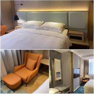 3 Star Hotel Bedroom Furniture Full Room Sets Durable Wooden King BedFrame With Nightstands <b>Wardrobe</b> Workstation & Side Table - Product Image 5