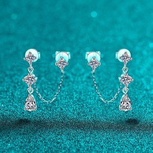 Pendientes <span class=keywords><strong>de</strong></span> Plata S925 con Moissanita y Borla, Pendientes Personalizados <span class=keywords><strong>de</strong></span> Doble Aro para Mujer, Regalos <span class=keywords><strong>de</strong></span> Joyería para Bodas - Product Image 1