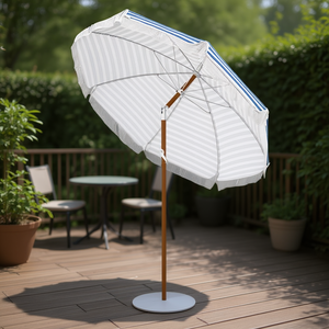 Ombrellone da Patio con Base, Palo in Legno da 2,7 m, Inclinazione Manuale, Stile Costiero per Esterni - Product Image 2