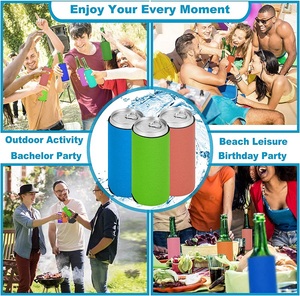 Manchon de bouteille d'eau en néoprène personnalisé avec logo, sangle à cordon et boucle, motif lettres colorées, pour fournisseurs - Product Image 6