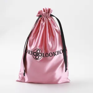 Custom Satin Bags Drawstring For Clothes Luxury Pink Hair Wig Extension Gift Silk Satin Dust Pouch