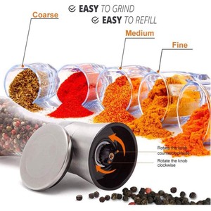 Molinillo de especias de cocina redondo, transparente, 200ml, molinillo de pimienta de vidrio con tapa de acero inoxidable cepillado y cuchillas de cerámica, venta al por mayor - Product Image 5