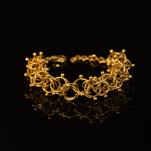<b>Adjustable</b> Lantern Chain <b>Bracelet</b> for Women 18K Gold PVD Plated Stainless Steel Bold Woven Hollow Geometric Round Ball Link - Product Image 2