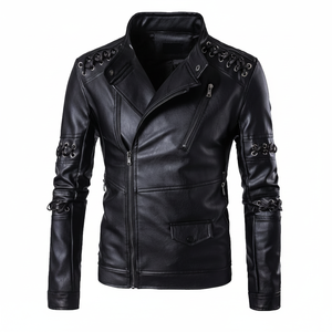 Chaqueta de cuero informal al por mayor pakistaní para hombre cuello alto con cinturón lateral nueva motocicleta diseño OEM tela de lona - Product Image 1