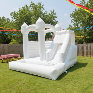 บ้านลมเป่าลมพีวีซีสีขาวขนาด 0.55 มม. บ้านเด้งดึ๋งสำหรับงานแต่งงาน บ้านลมเป่าลมสีขาวสำหรับเด็ก พร้อมโลโก้สีตามสั่ง - Product Image 3