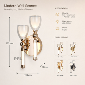 Lámpara de Pared Vertical de Dos Luces en Negro Perla, con Doble Tubo Acrílico en Forma de <span class=keywords><strong>Copa</strong></span> de Vino, Aplique LED para Pasillo, Dormitorio, Cabecera - Product Image 3