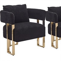 Ensemble de 2 fauteuils modernes de style tonneau, rembourrés en tissu, avec pieds coniques et rembourrage en éponge, pour salon et bureau (Noir)