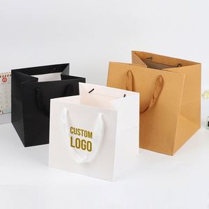 Bolsas de Papel Kraft Reciclables con Asas, para Regalos, con Logotipo Personalizado, para Pasteles de Flores, Tamaño Mini, Base Cuadrada, para Compras - Product Image 1