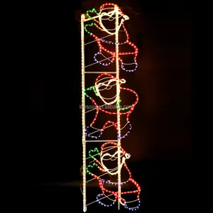 Outdoor 6ft animated Santa climbing ladder illuminated Christmas silhouettes