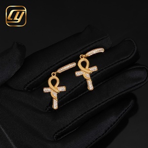 Boucles d'oreilles pendantes Ankh Serpent Croix en Argent 925 et Moissanite, entièrement pavées de pierres, style Huggie Hoop, pour Hommes et Femmes, Bijoux Hip Hop Bling - Product Image 6