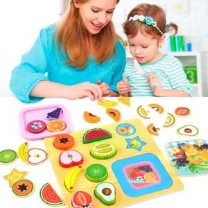 儿童角色扮演厨房食品假装磁性水果蔬菜切割玩具切割水果套装带托盘仿真木制Oray
