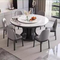 Ensemble de tables et chaises de salle à manger rondes en marbre de style moderne et luxueux, 6 places, meubles de salle à manger réglables pour hôtel