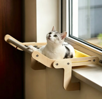 Hamac de fenêtre pour chat sans perçage, siège en bois pour chat sur le rebord de la fenêtre, lit robuste pour chats d'intérieur