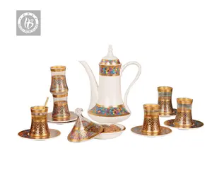 Set Minum Pabrik Cina, Set Cangkir Teh Arab Keramik Teko Teh Hadiah Set Gelas Porselen Royal