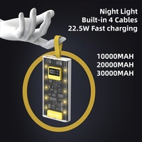 Produk Terlaris 2026 Power Bank Portabel Transparan 30000mah 20000mah Pengisian Cepat dengan 4 Kabel Bawaan dan Lampu LED