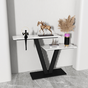 Elegant Modern Entryway <strong>Bench</strong> and Console Table with Artistic Flair Sintered Stone Top Sleek Metallic Design for Living Room - Product Image 4