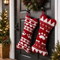 Chaussettes de Noël suspendues en forme d'os pour animaux de compagnie, en fibre acrylique, sacs cadeaux de Noël, vente en gros