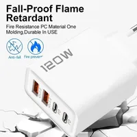 Chargeur USB-C 4 ports PD 120W avec charge rapide QC3.0 5V/3A pour téléphones et tablettes - Chargeur avec prise EU/US/UK