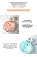 Perfume para Mujer en Botella Redonda de Vidrio Color Durazno, Tapa Transparente Facetada, Brillo Teal, Doble Radiante, Encantador y Persistente