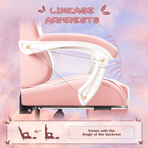 AJUNION Silla de juego de piel sintética ajustable con reposapiés Silla reclinable giratoria para oficina y estilo de carreras Confort Rosa - Product Image 5