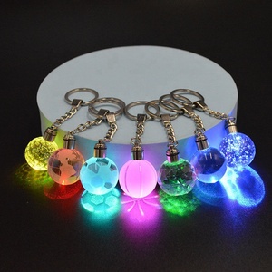 New Design Transparent K9 Crystal Durable Keychain Globe 2026 Keyring Ball Sphere with LED Light Gift Idea