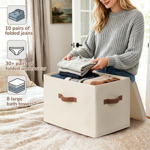 Factory Price <b>Decorative</b> Fabric Closet <b>Storage</b> Bins with Lids and Handles <b>for</b> Shelves Clothes Toy Organizer <b>Storage</b> <b>Box</b> - Product Image 5