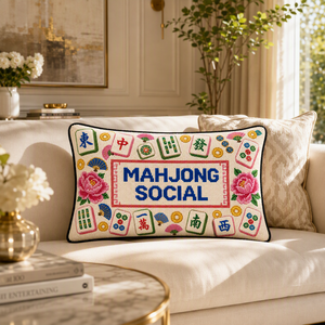Cuscino Mahjong Social Needlepoint con retro in velluto olandese per lussuosa fodera per cuscino lombare cucita a mano - Accessorio - Product Image 4