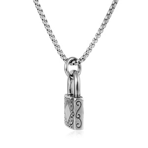 yunnique Lock Pendant Necklace Steel Color 60cm Chain Gift For Men Sweater Chain - Product Image 3