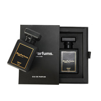 Boîtes de parfum d'emballage de luxe en papier cosmétique de bouteille magnétique noire de 30ml 50ml 100ml avec logo personnalisé