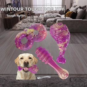 Ensemble de jouets à mâcher <span class=keywords><strong>pour</strong></span> <span class=keywords><strong>chien</strong></span> personnalisés en nylon violet, trois formes, saveur bœuf, <span class=keywords><strong>pour</strong></span> grandes races, accessoires de jeu interactif - Product Image 2