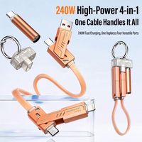 Câble de données porte-clés 5-en-1 240W, chargeur de téléphone portable multifonctionnel Type-C avec allume-cigare intégré