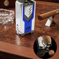Briquet torche rechargeable en métal personnalisé JH avec poinçon, en alliage de zinc, à quatre jets de flamme, grand format, classique et élégant pour cigares