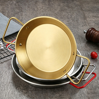 Assiette de dîner coréenne en acier inoxydable doré de 22 cm, plateau à fruits de mer en métal avec poignée, assiette à pâtes espagnole pour la maison et les restaurants