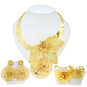 Zhuerrui plaqué or Floral élégant ensemble de bijoux collier boucles <span class=keywords><strong>d</strong></span>'oreilles <span class=keywords><strong>Bracelet</strong></span> pour femmes mode <span class=keywords><strong>parure</strong></span> fête accessoire HK029322 - Product Image 5